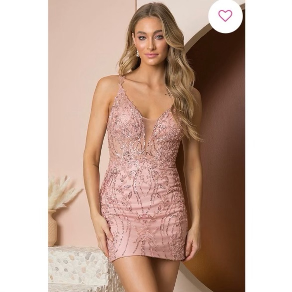 Sequin Sheer-Bodice Deep V-Neck Homecoming Dress - Picture 1 of 7